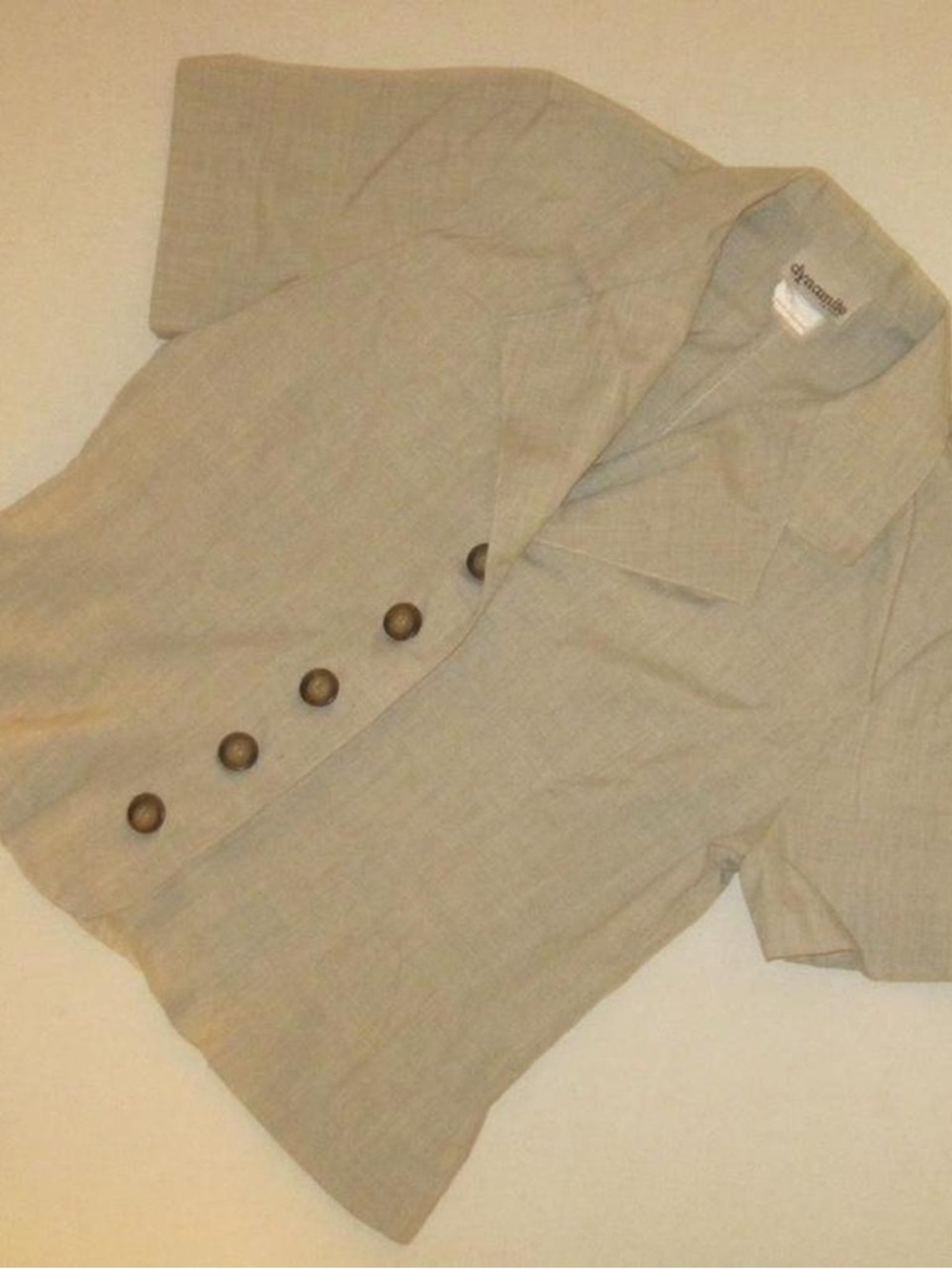 linen vintage Light Beige Short Sleeve Button Front Blazer